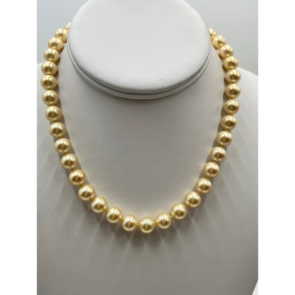 Majorica Spain‎ M 8-9mm Golden Pearl Necklace 15.5” 12kt GF Clasp 925 Chain